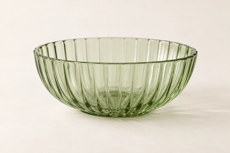Reed Glass Fruit Dish in Pale Green